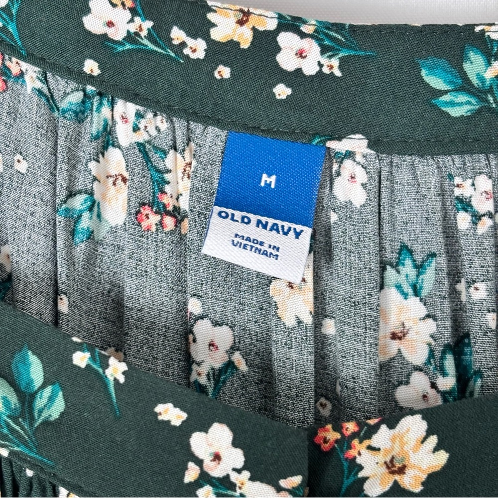 Old Navy Dark Green Floral Tiered Maxi Dress Size M Long Sleeve Boho Prairie - Picture 6 of 13